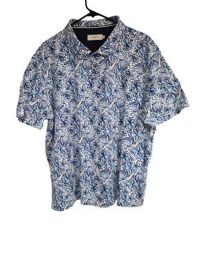Men's Bugatchi Polo Shirt XXL Floral Classic Blue 1/4 Button 100% Cotton